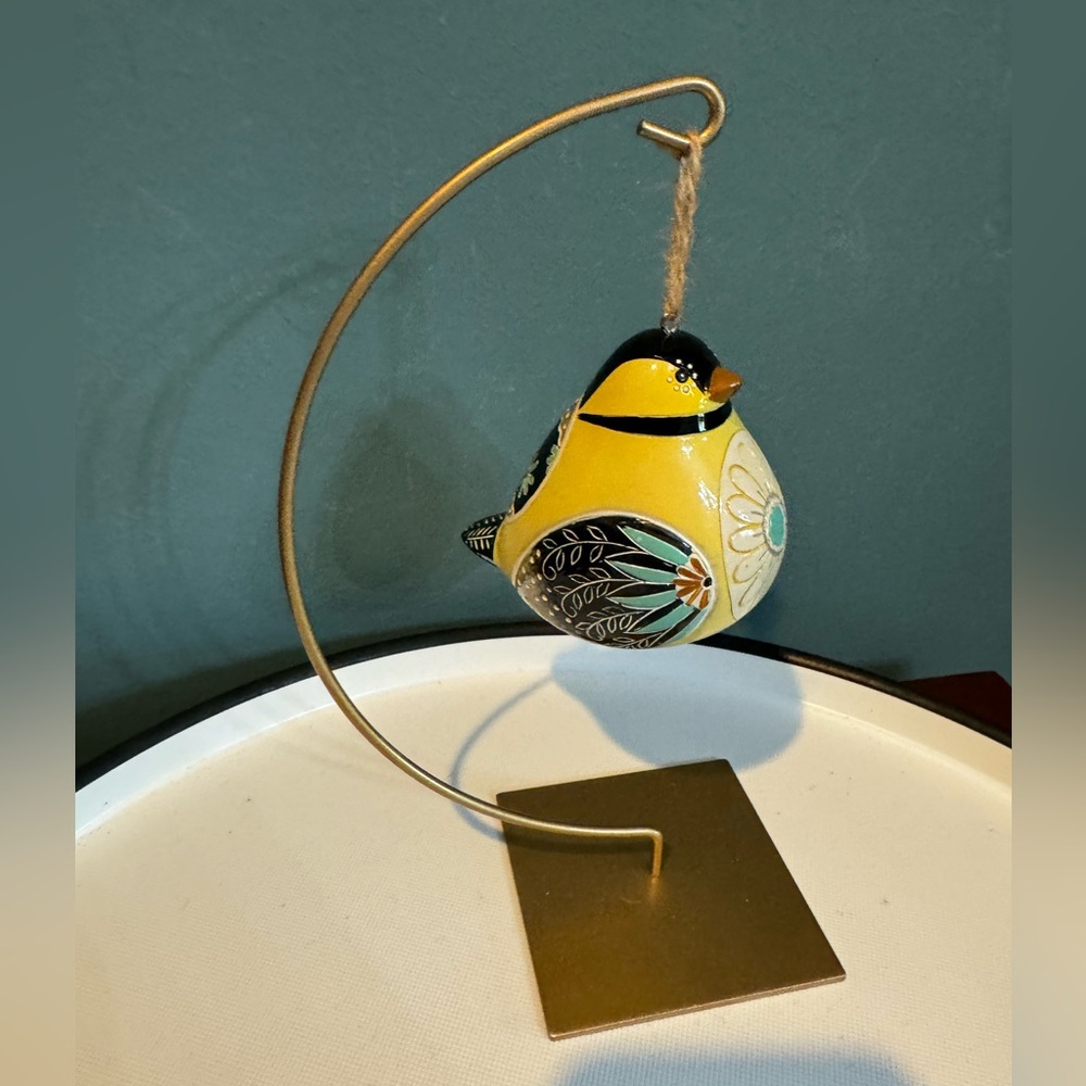 Charming Yellow Chickadee Bird Song Ornament on Metal Stand
